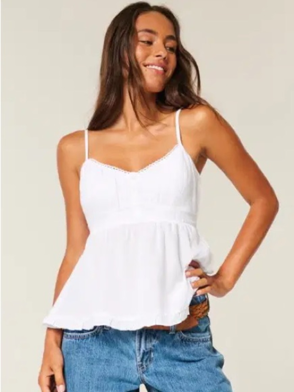 Hollister White Cotton Babydoll Cami Tank Top NWT Size Small Adjustable Straps